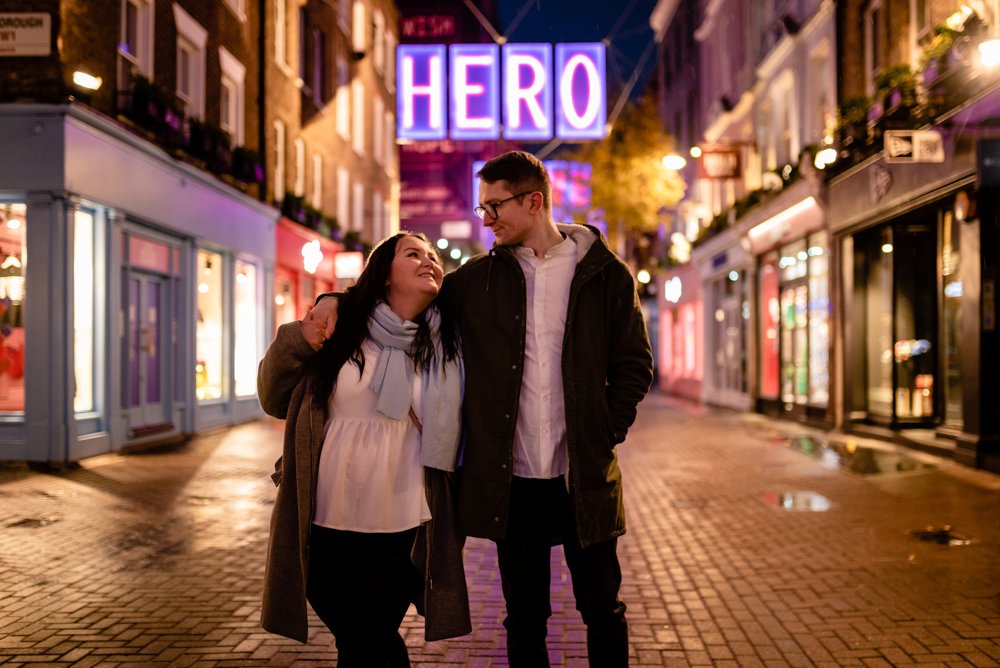 Christmas lights engagement shoot in London
