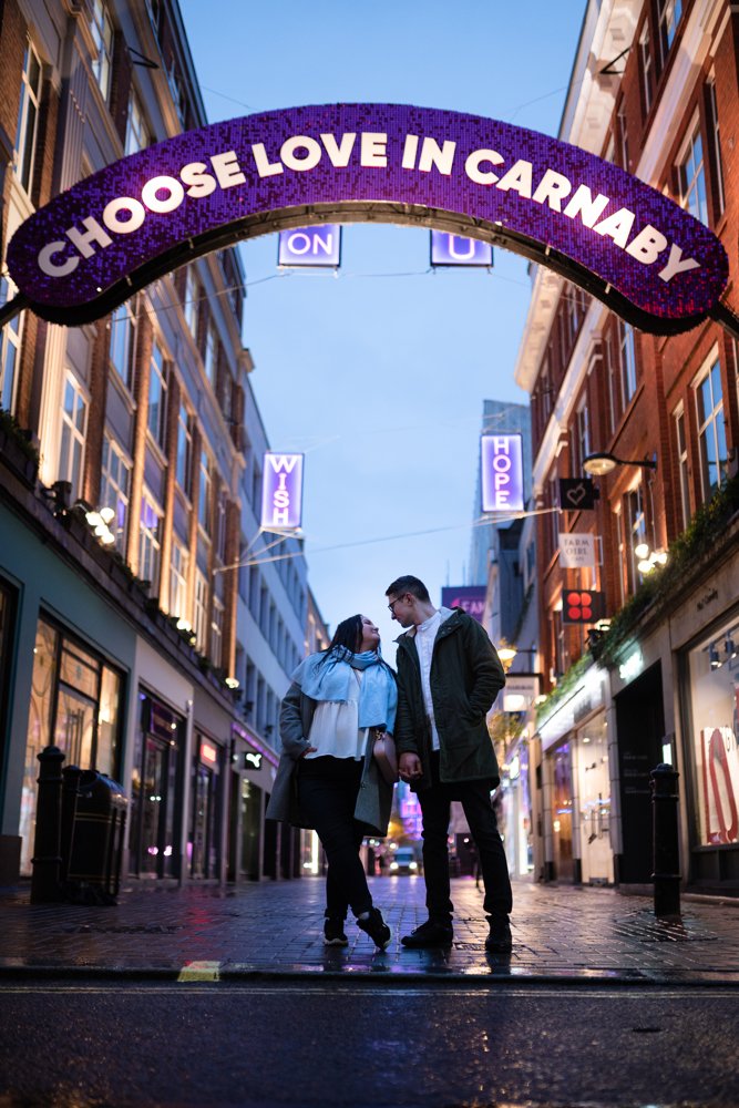 Christmas lights engagement shoot in London