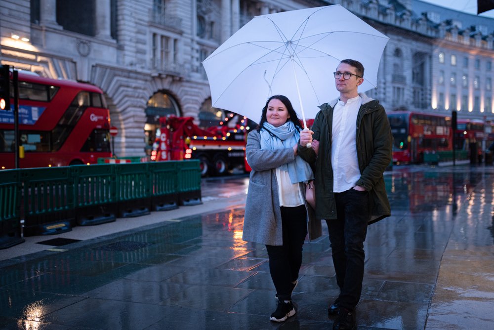 Christmas lights engagement shoot in London Regent Street
