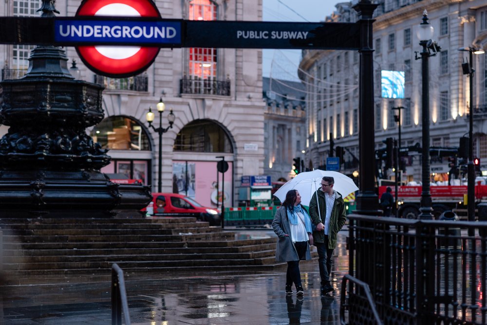 Christmas lights engagement shoot in London Picadily
