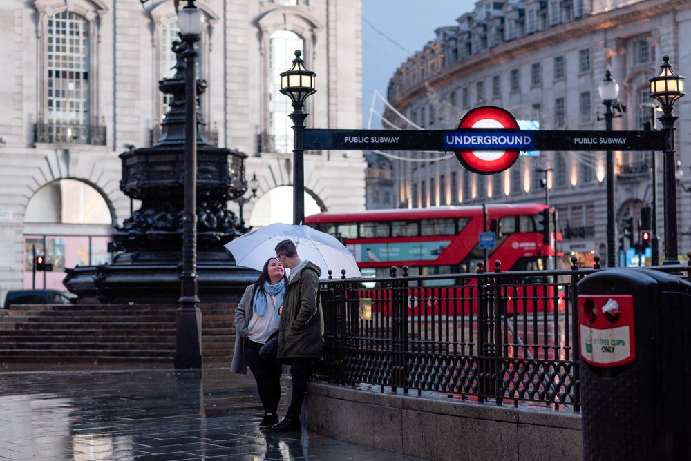 Christmas lights engagement shoot in London Picadily