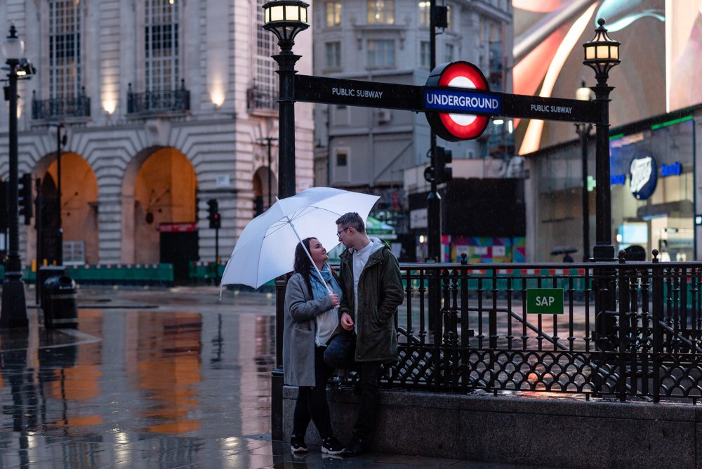 Christmas lights engagement shoot in London