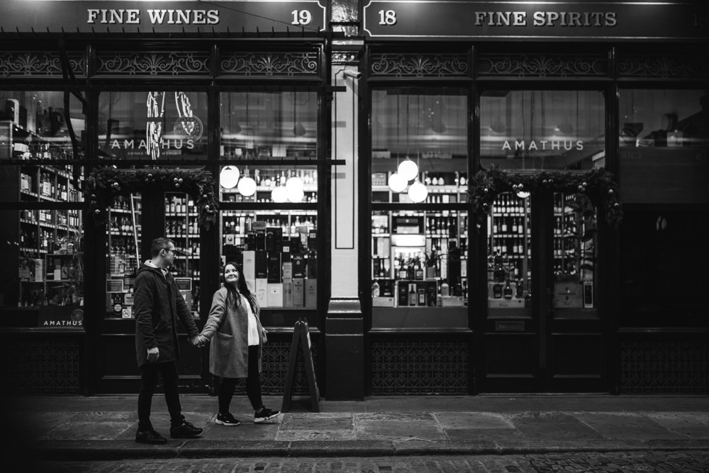 Christmas lights engagement shoot in London Leadenhall Market